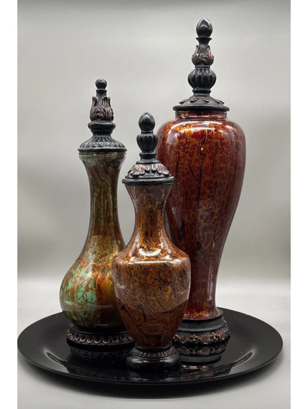 Set of 3 Abstract Decorative Bottles (display plate included)